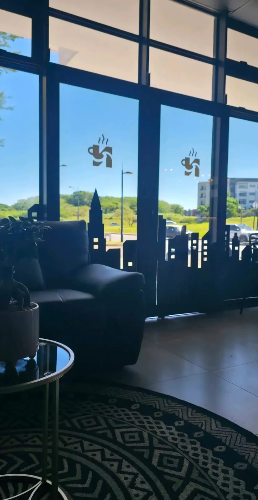 Window seating and view from inside NewTown Brew Umhlanga