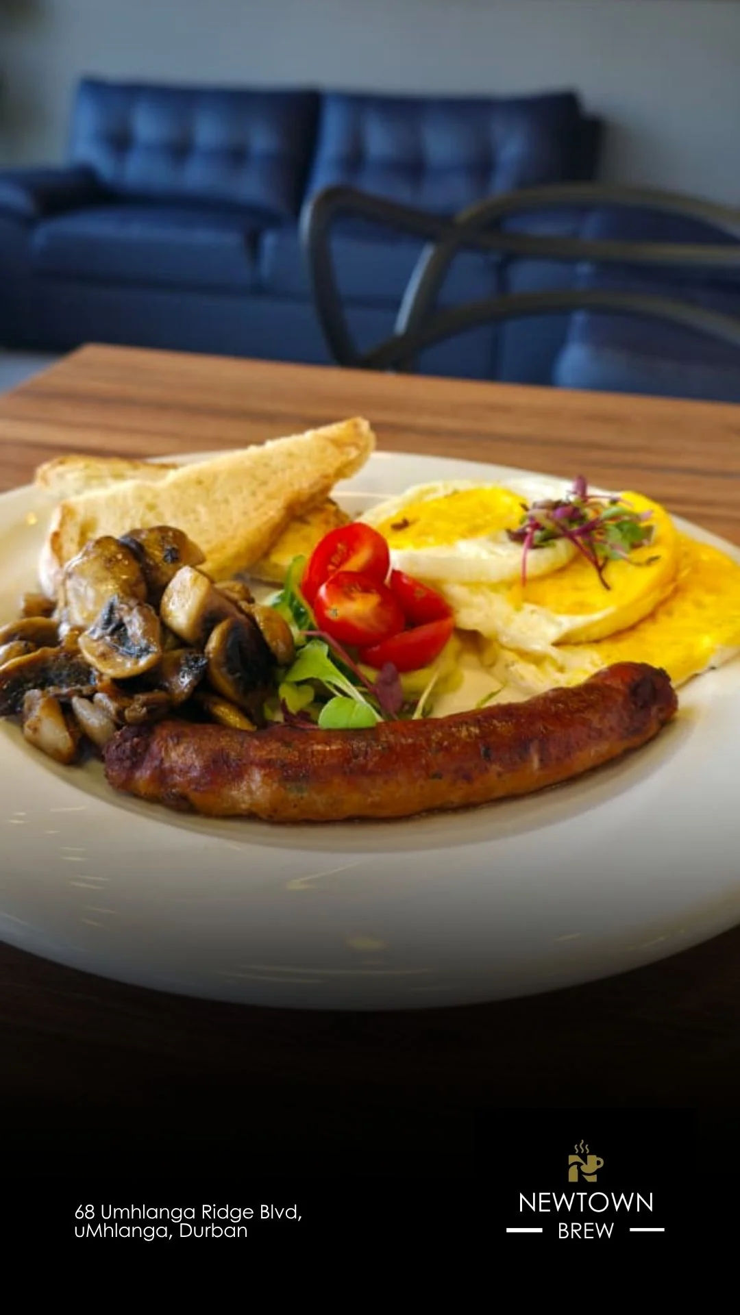 Breakfast plate served at NewTown Brew Umhlanga